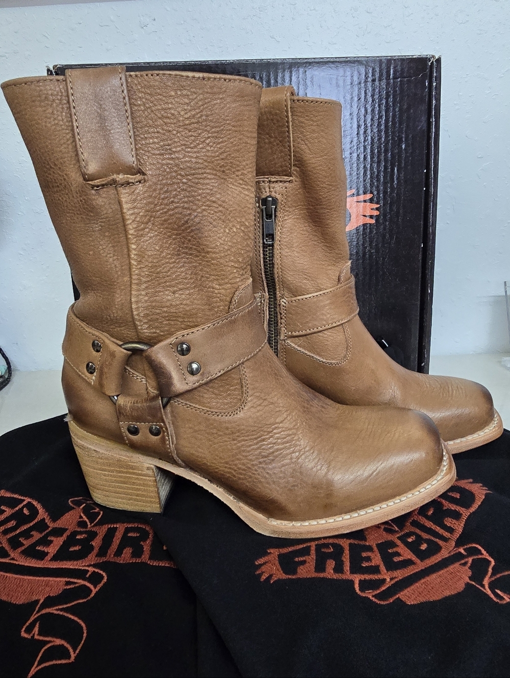 Freebird Darcy Wheat Square Toe Women's Tan Leather Mid-Calf Harness Boot 7 - Picture 3 of 11
